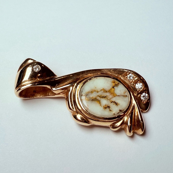 $12K OroCal 14k Solid Yellow Gold Quartz Nugget Diamond 1.5" Handmade Pendant - Picture 4 of 12